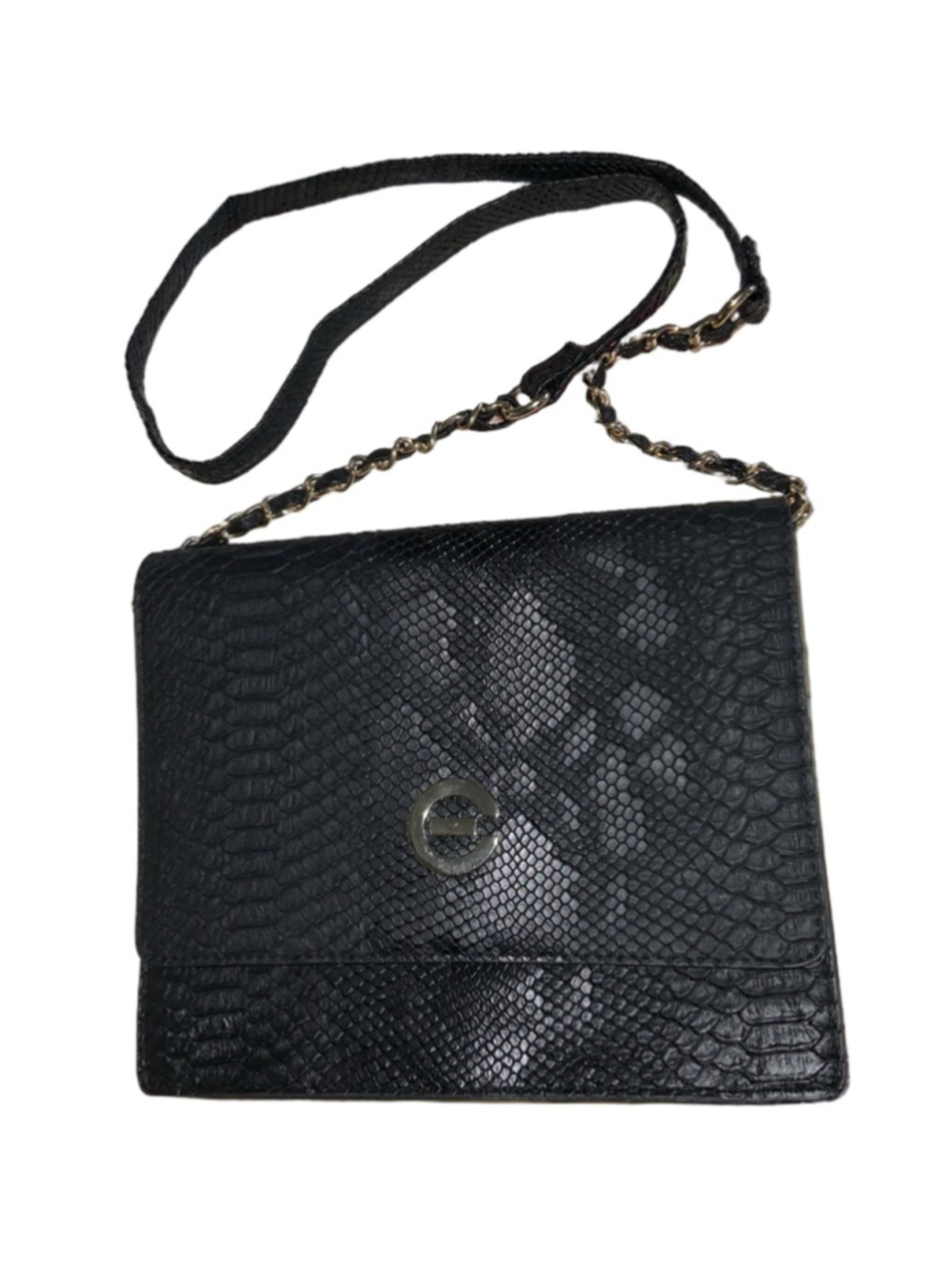 Elizabeth Grant Black Snake Print Crossbody Bag One Size